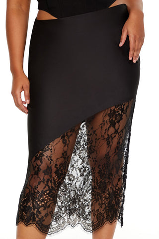 Plus Size Eyelash Lace Midi Skirt