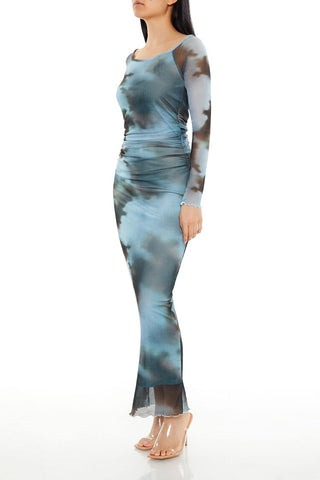 Mesh Abstract Bodycon Maxi Dress