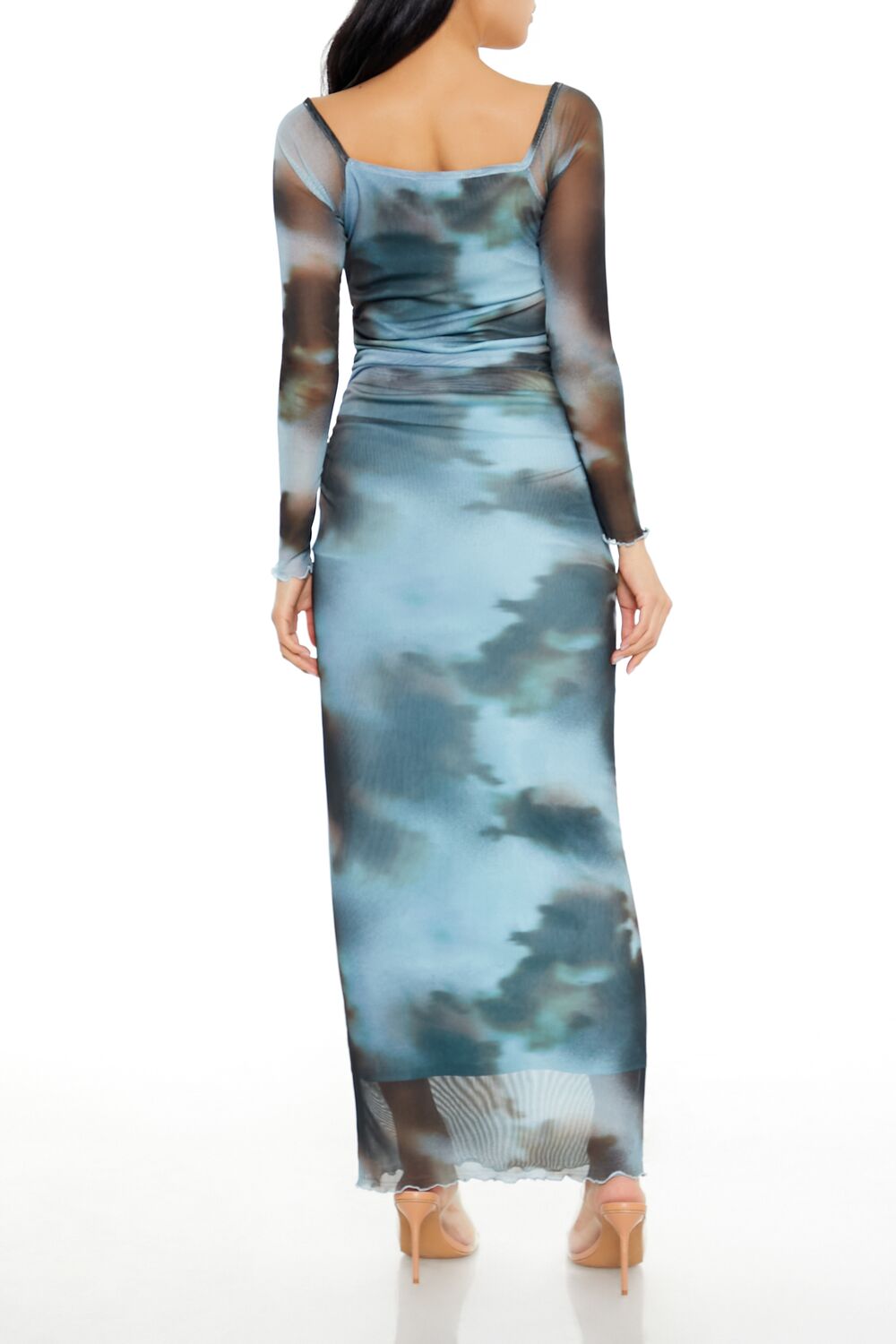  Forever 21 Mesh Abstract Bodycon Maxi Dress - blue-multi - Bonton