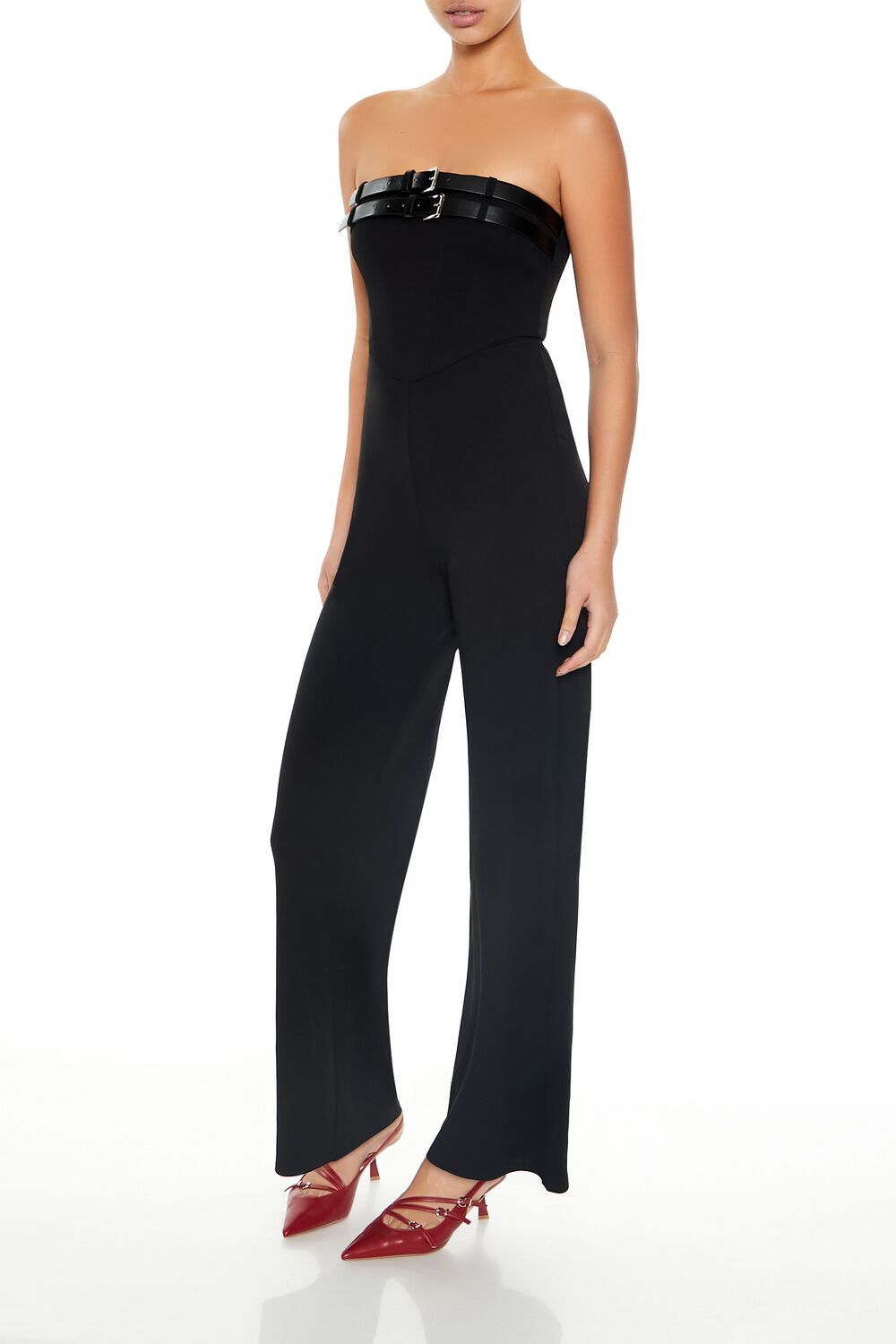  Forever 21 Buckled Strapless Jumpsuit - black - Bonton