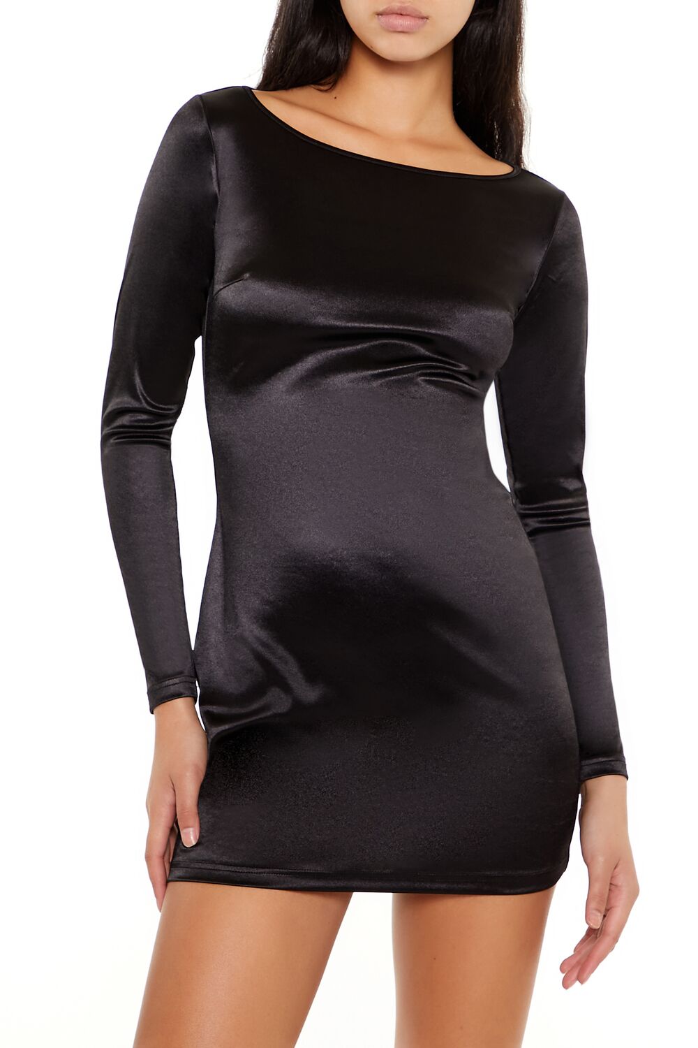  Forever 21 Satin Boat-Neck Mini Dress - black-swatch - Bonton