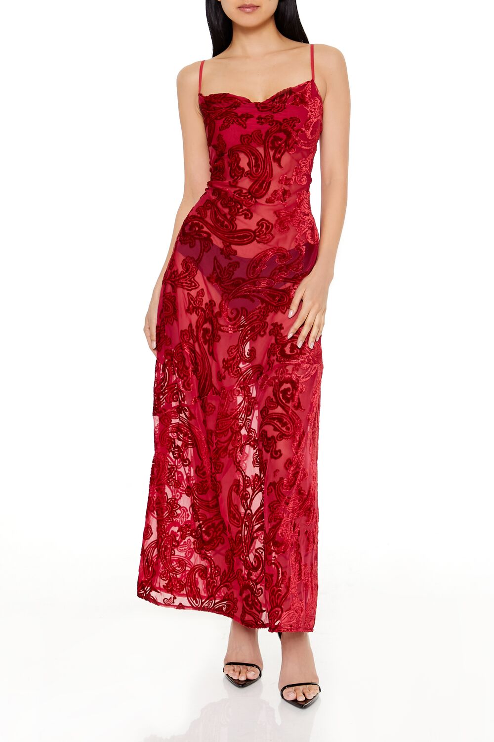 Forever 21 Sheer Flocked Paisley Maxi Dress - black-swatch - Bonton
