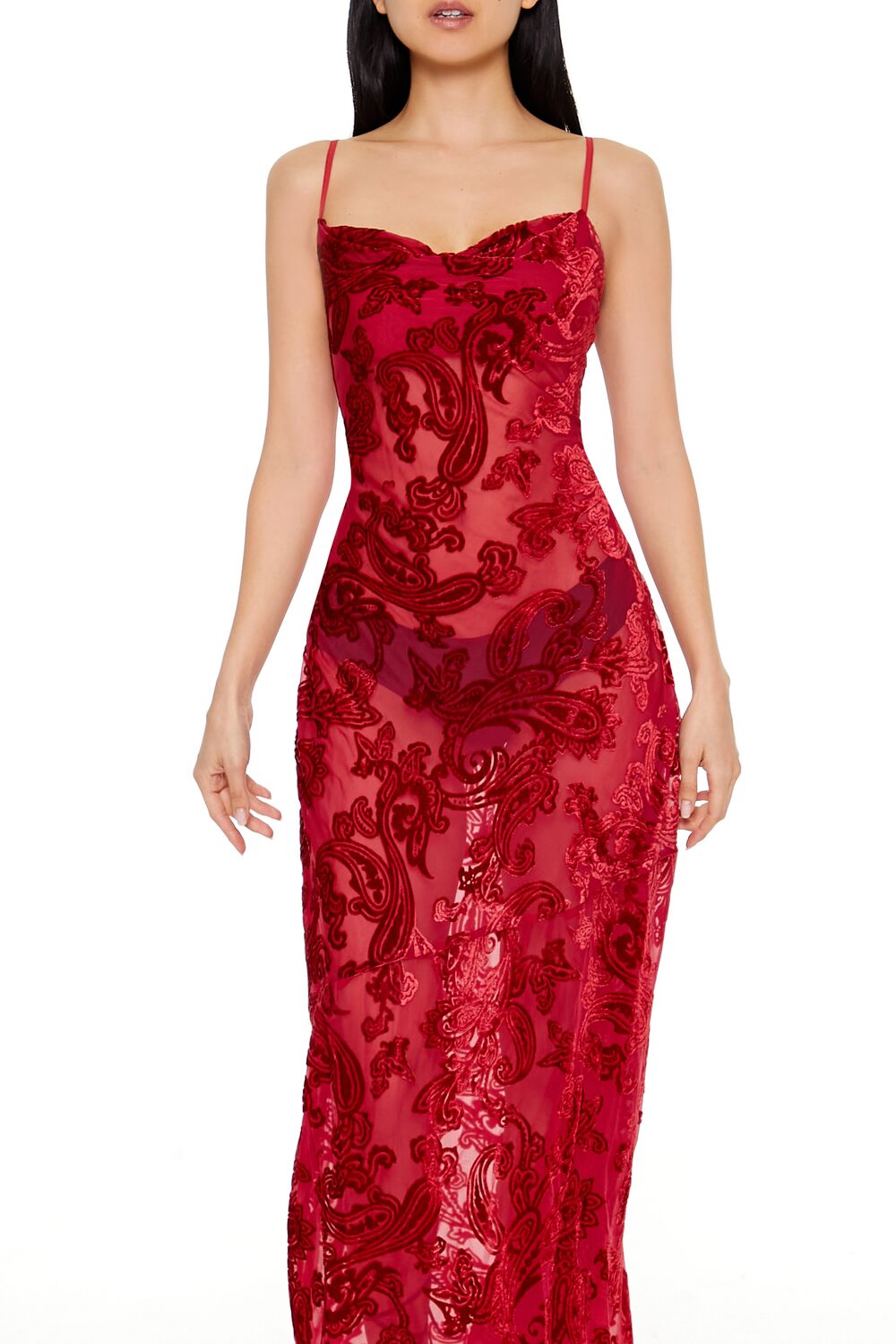  Forever 21 Sheer Flocked Paisley Maxi Dress - black-swatch - Bonton