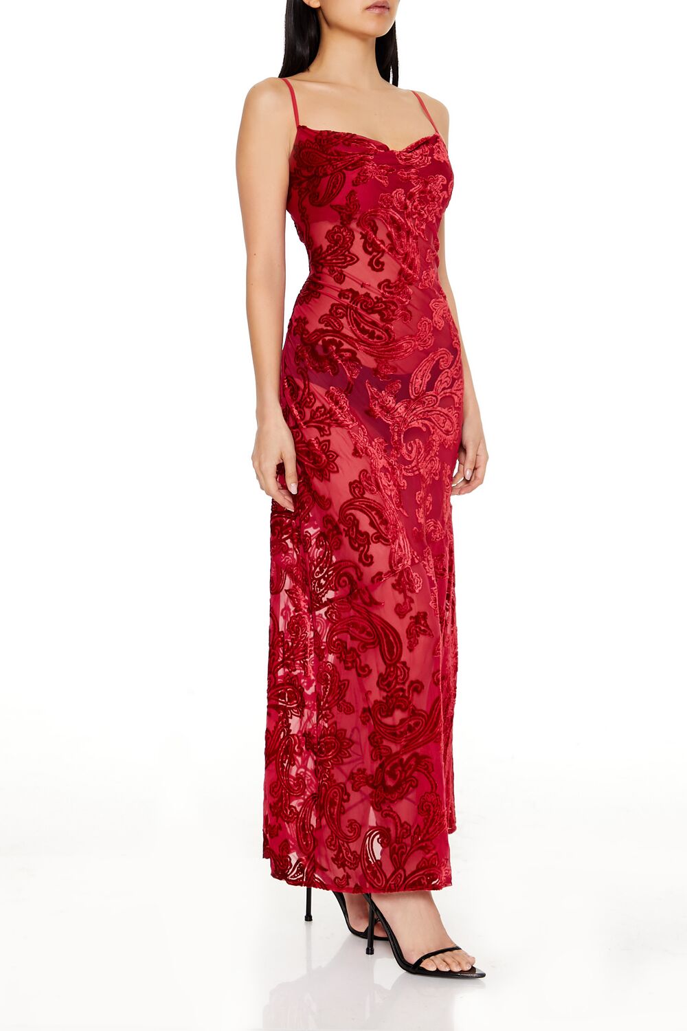  Forever 21 Sheer Flocked Paisley Maxi Dress - black-swatch - Bonton