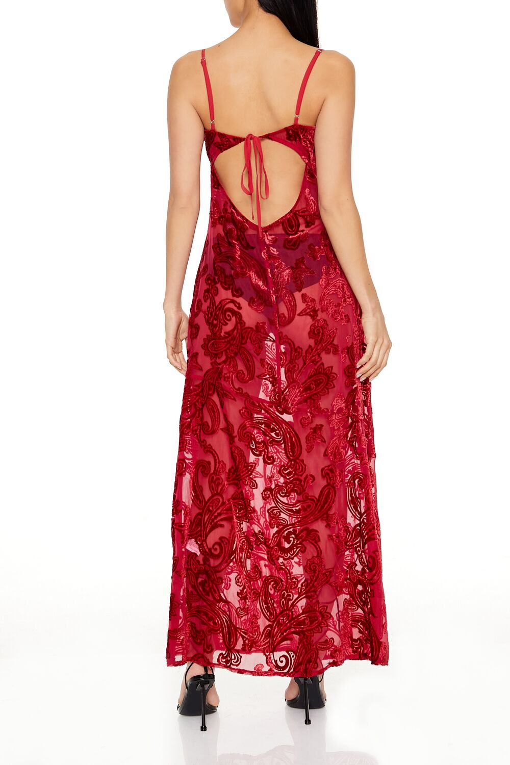  Forever 21 Sheer Flocked Paisley Maxi Dress - black-swatch - Bonton