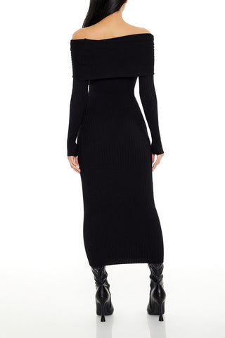 Off-the-Shoulder Midi Sweater Dress