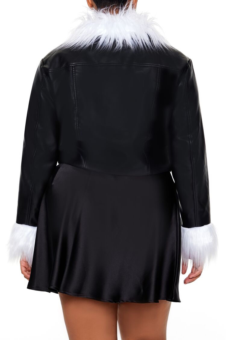  Forever 21 Plus Size Faux Fur-Trim Shacket - black-white - Bonton