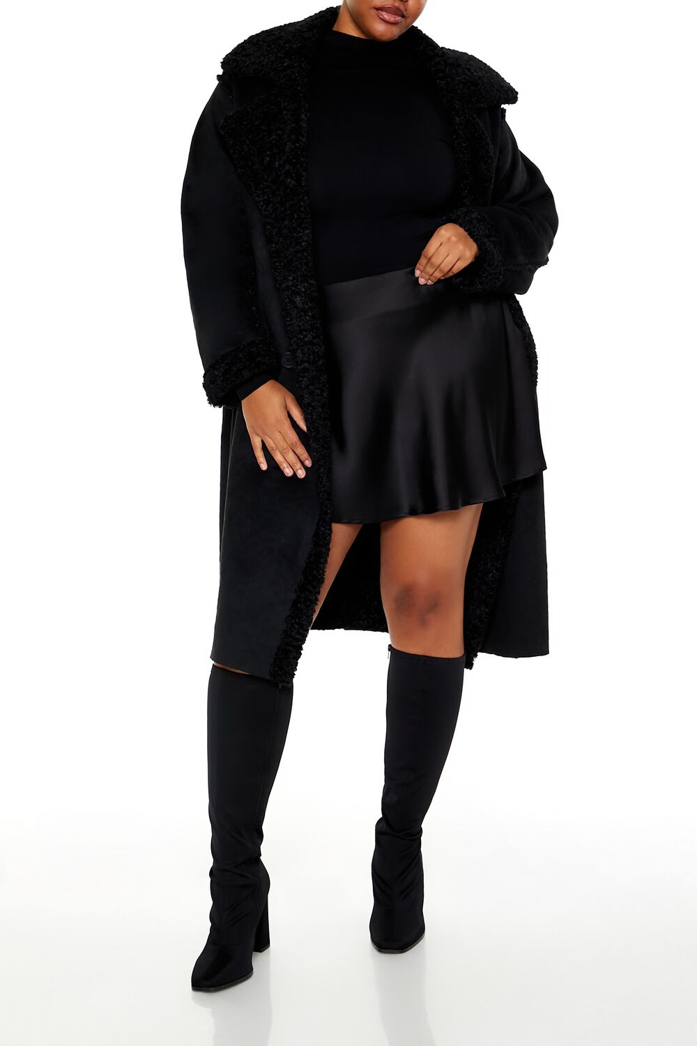  Forever 21 Faux Shearling & Suede Coat - black-swatch - Bonton