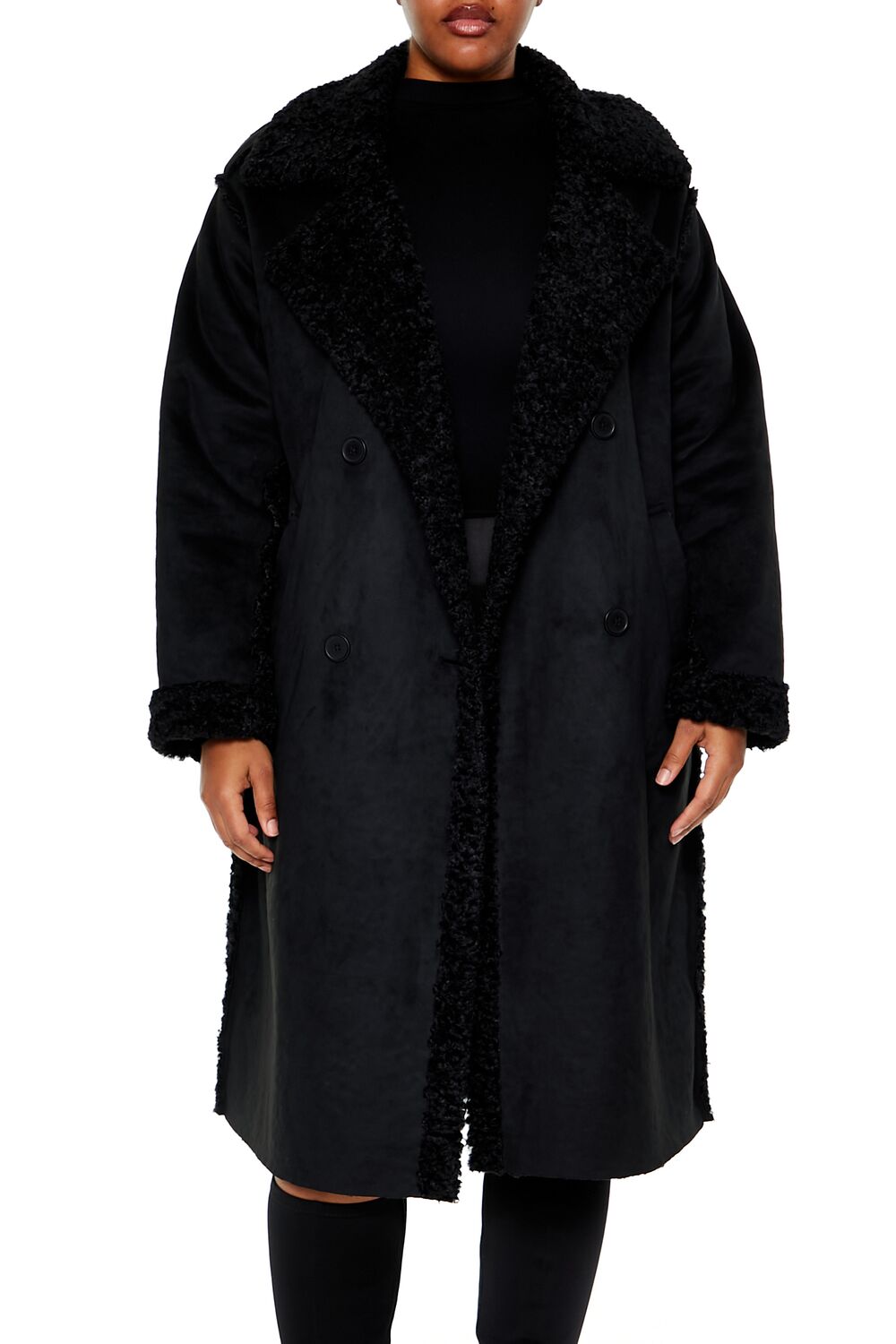  Forever 21 Faux Shearling & Suede Coat - black-swatch - Bonton