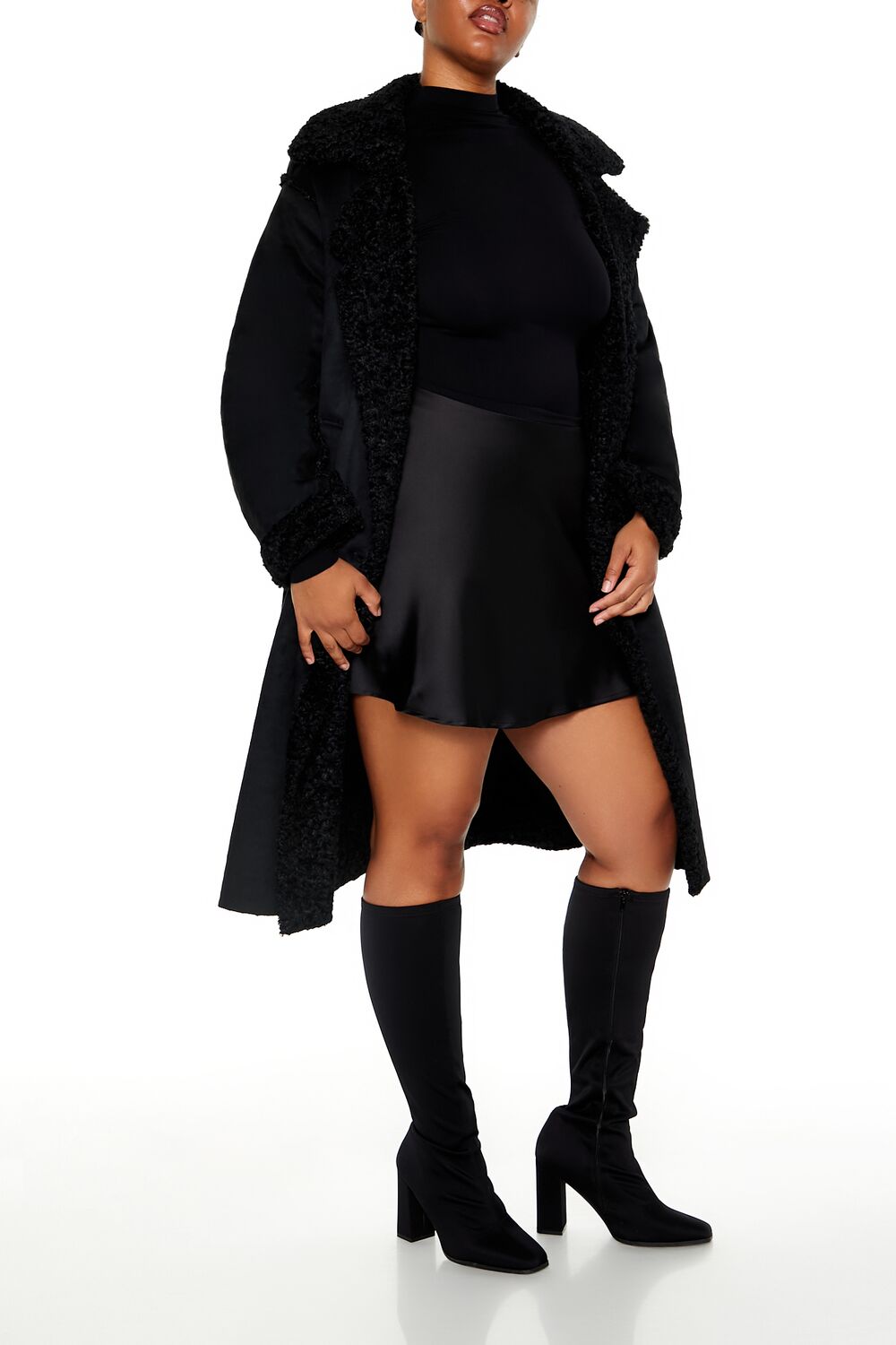  Forever 21 Faux Shearling & Suede Coat - black-swatch - Bonton