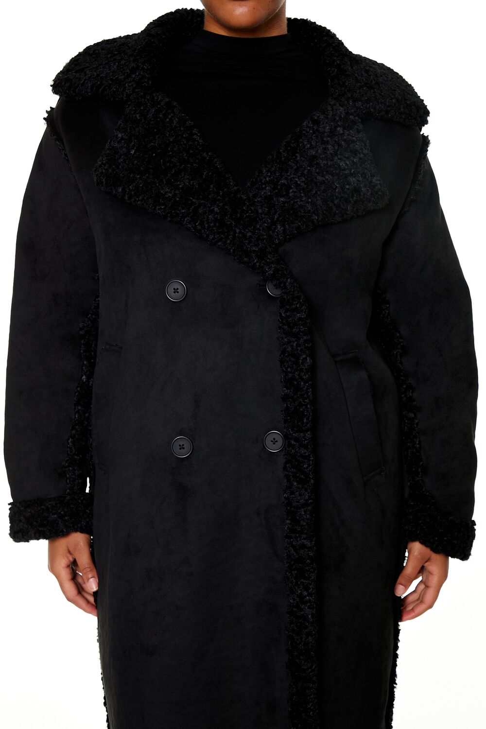  Forever 21 Faux Shearling & Suede Coat - black-swatch - Bonton