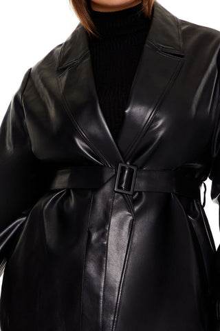 Plus Size Faux Leather Trench Coat