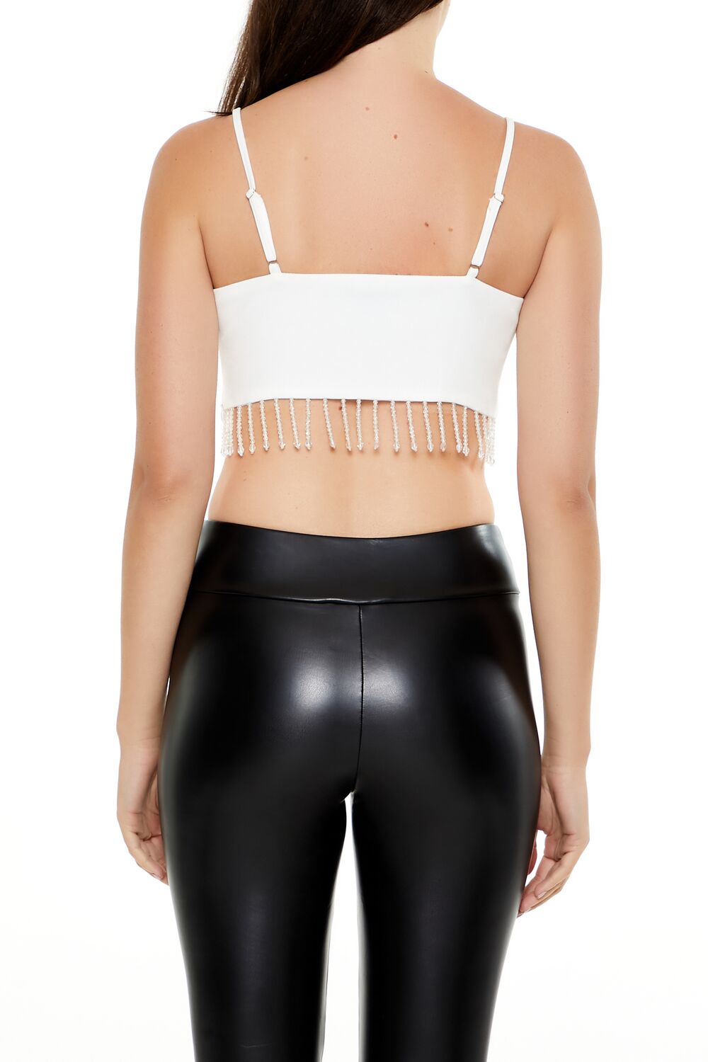  Forever 21 Beaded Tassel-Trim Cropped Cami - white - Bonton