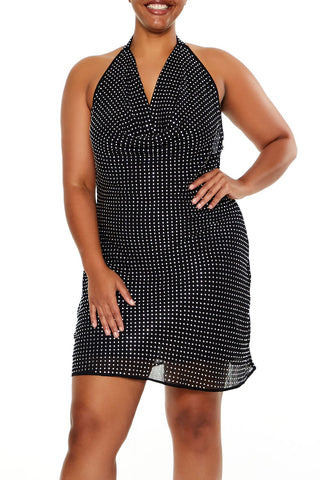 Plus Size Rhinestone Mini Dress