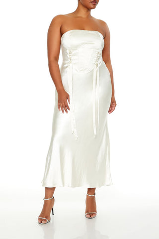 Plus Size Lace-Up Corset Maxi Dress