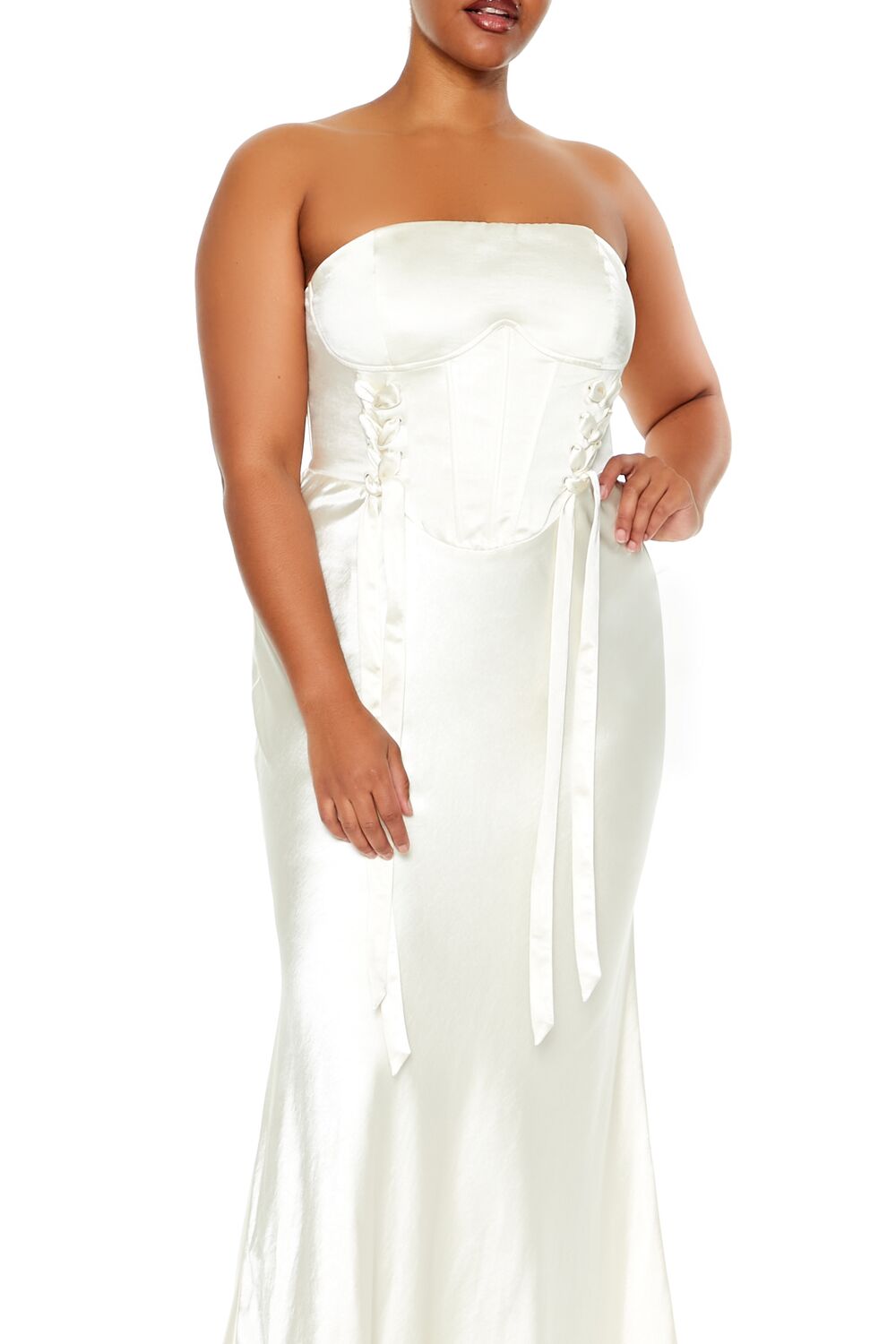  Forever 21 Plus Size Lace-Up Corset Maxi Dress - egret-swatch - Bonton