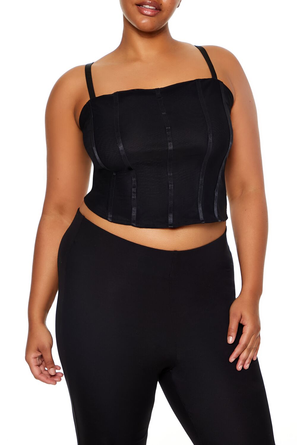  Forever 21 Plus Size Lace-Up Cropped Cami - black - Bonton