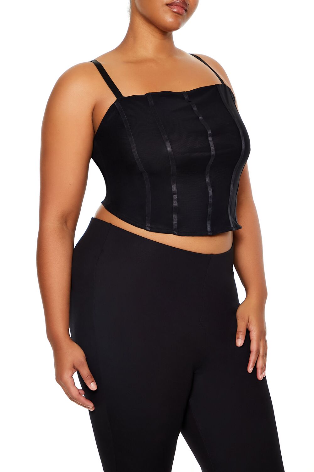  Forever 21 Plus Size Lace-Up Cropped Cami - black - Bonton