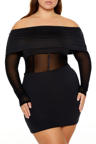 Plus Size Sheer Foldover Mini Dress