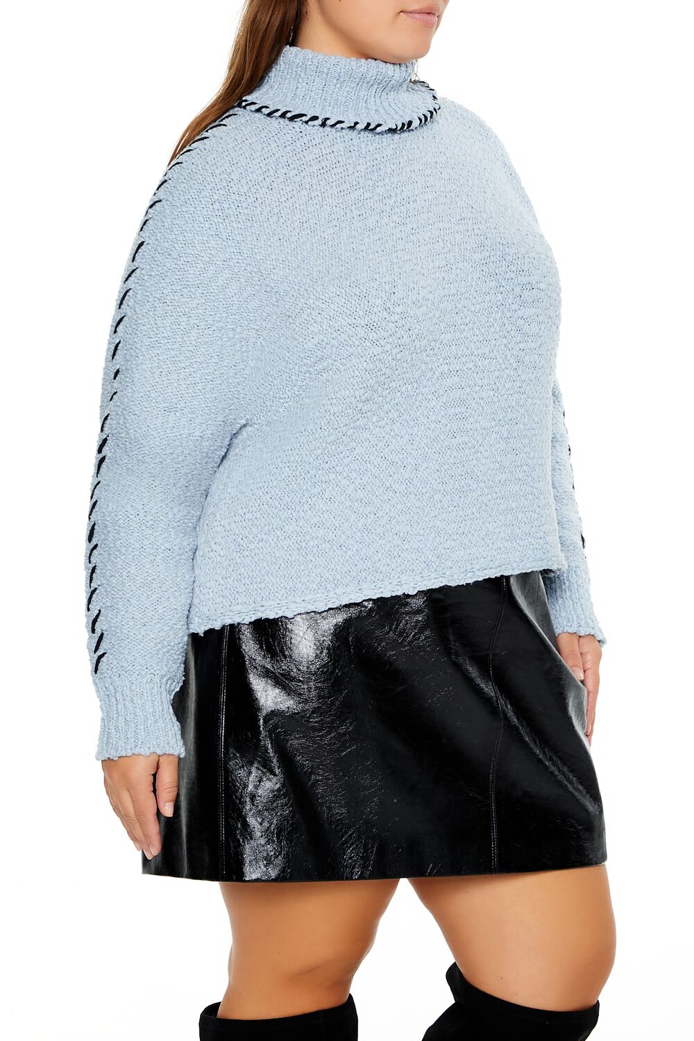  Forever 21 Plus Size Whipstitched Turtleneck Sweater - blue black - Bonton