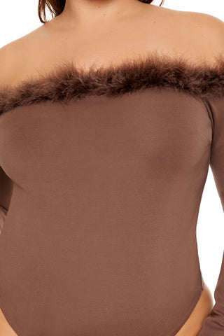 Plus Size Faux Fur-Trim Bodysuit