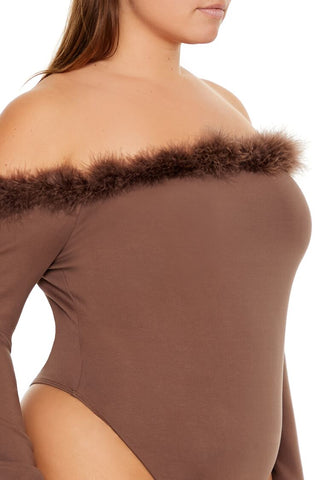 Plus Size Faux Fur-Trim Bodysuit