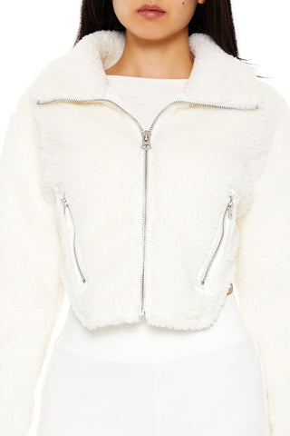 Faux Shearling Cropped Moto Jacket