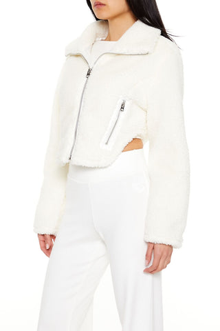 Faux Shearling Cropped Moto Jacket