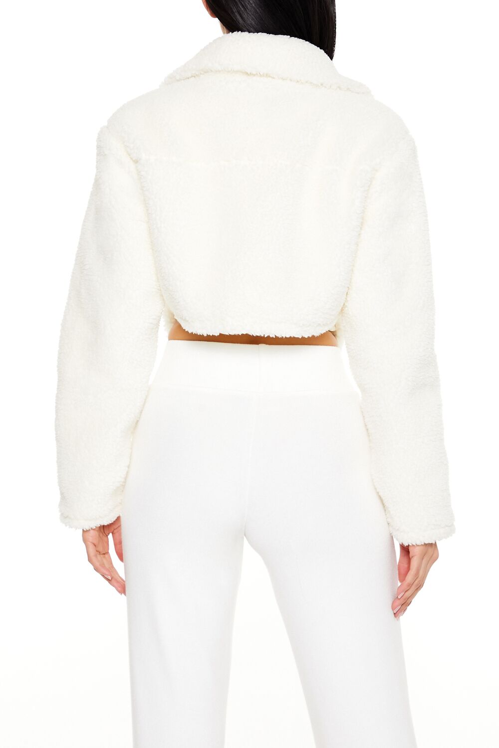  Forever 21 Faux Shearling Cropped Moto Jacket - white - Bonton