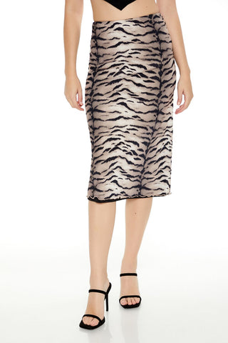 Mesh Tiger Print Midi Skirt