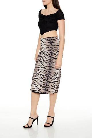 Mesh Tiger Print Midi Skirt