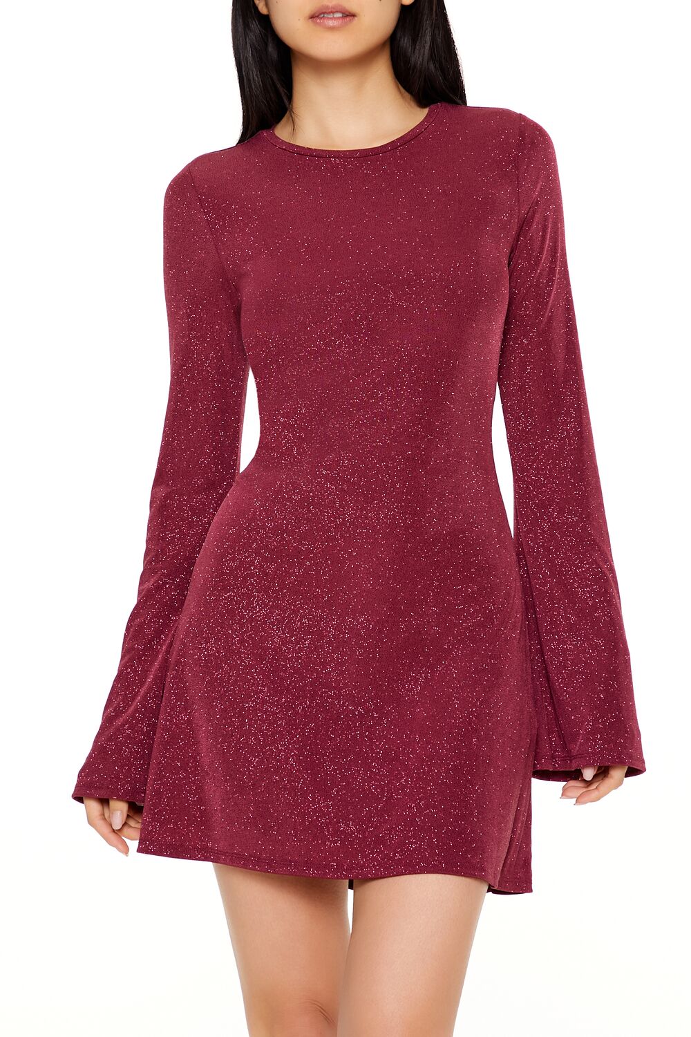  Forever 21 Glitter Bell-Sleeve Mini Dress - black-swatch - Bonton