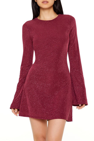 Glitter Bell-Sleeve Mini Dress