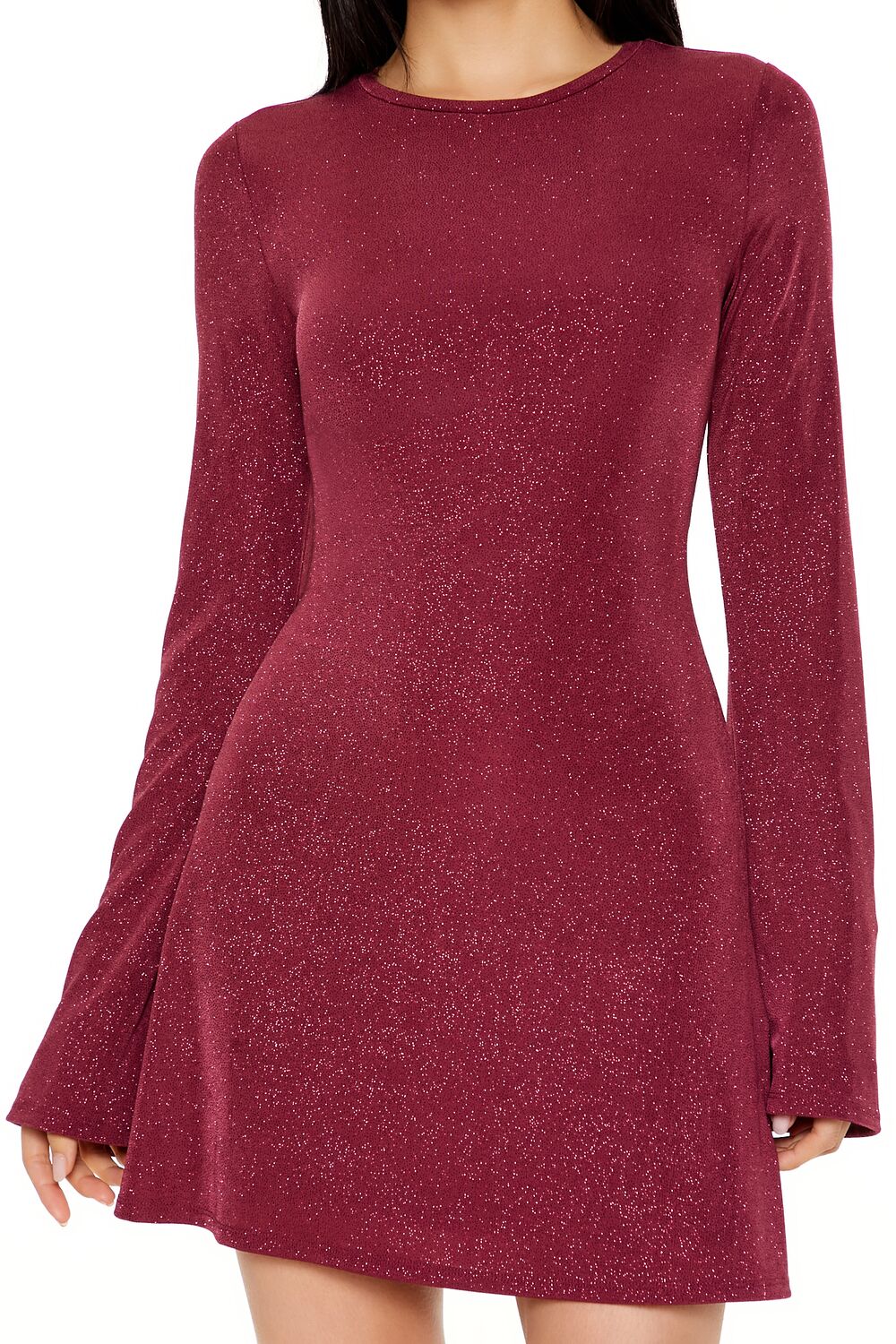  Forever 21 Glitter Bell-Sleeve Mini Dress - black-swatch - Bonton
