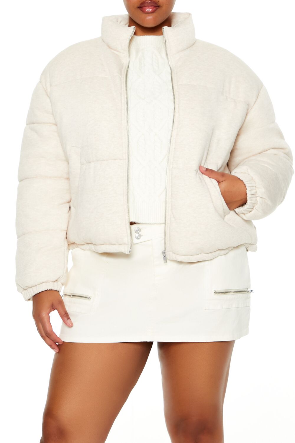 Forever 21 Plus Size Quilted French Terry Puffer Jacket - oatmeal - Bonton