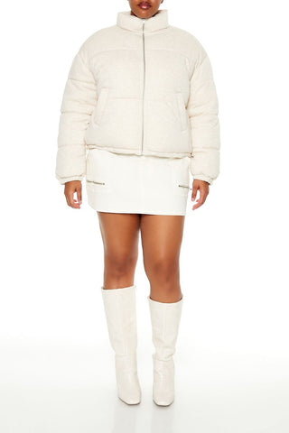 Plus Size Quilted French Terry Puffer Jacket