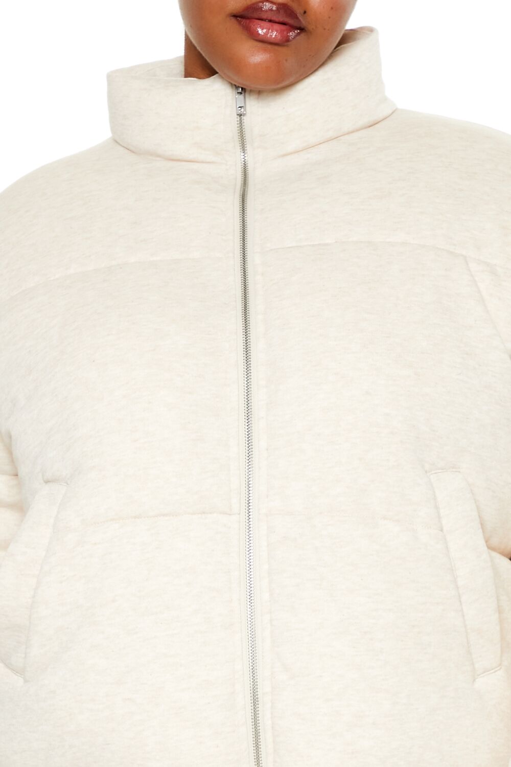  Forever 21 Plus Size Quilted French Terry Puffer Jacket - oatmeal - Bonton