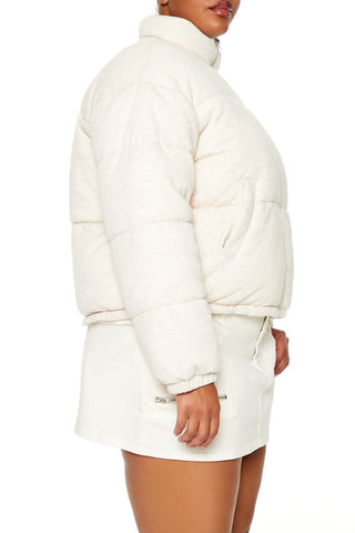 Plus Size Quilted French Terry Puffer Jacket