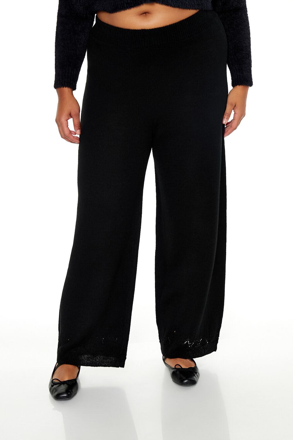  Forever 21 Plus Size Wide-Leg Sweater-Knit Pants - black - Bonton