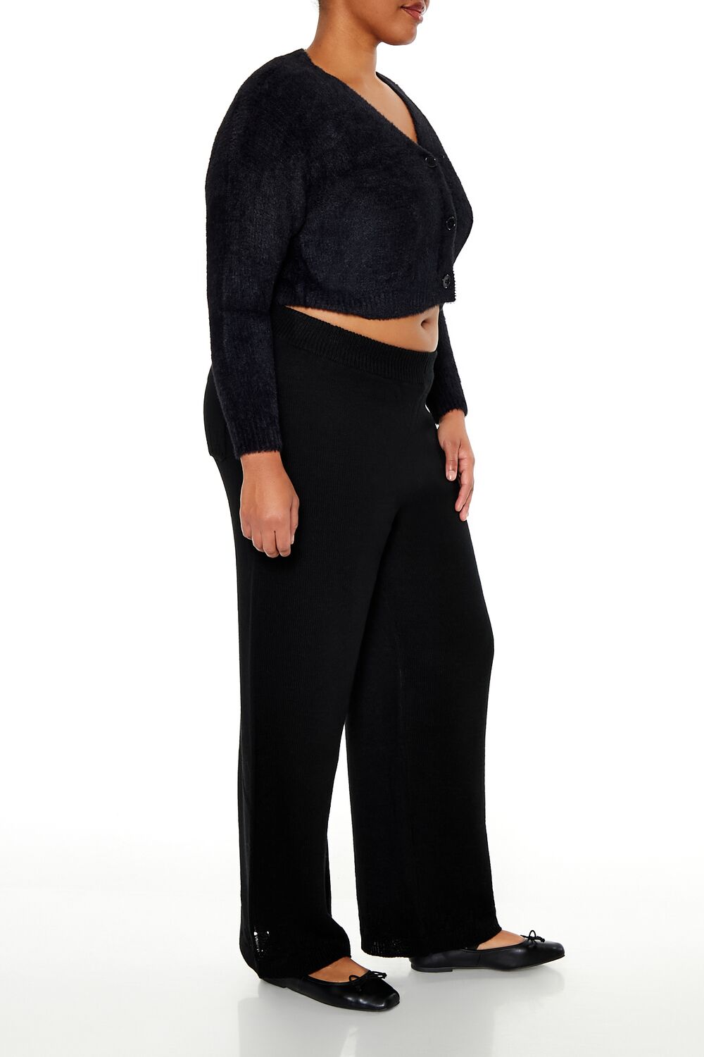  Forever 21 Plus Size Wide-Leg Sweater-Knit Pants - black - Bonton