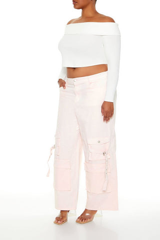Plus Size Velvet Cargo Pants