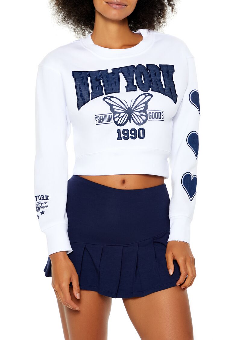  Forever 21 Fleece New York Crop Top - white blue - Bonton