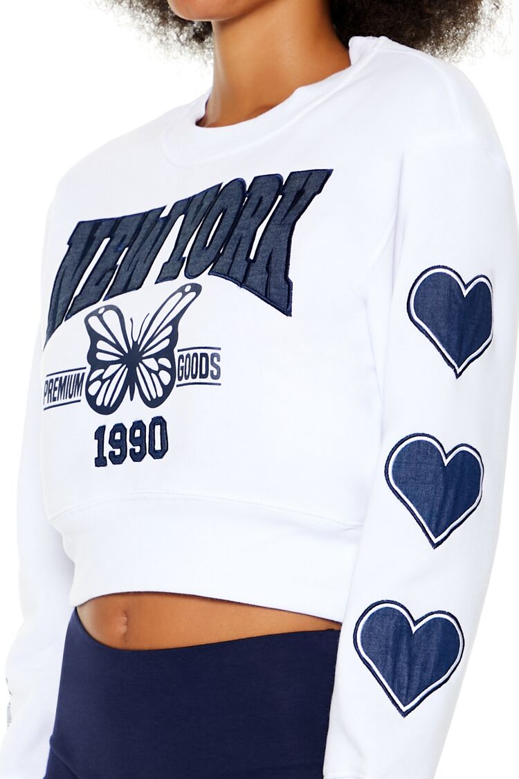  Forever 21 Fleece New York Crop Top - white blue - Bonton