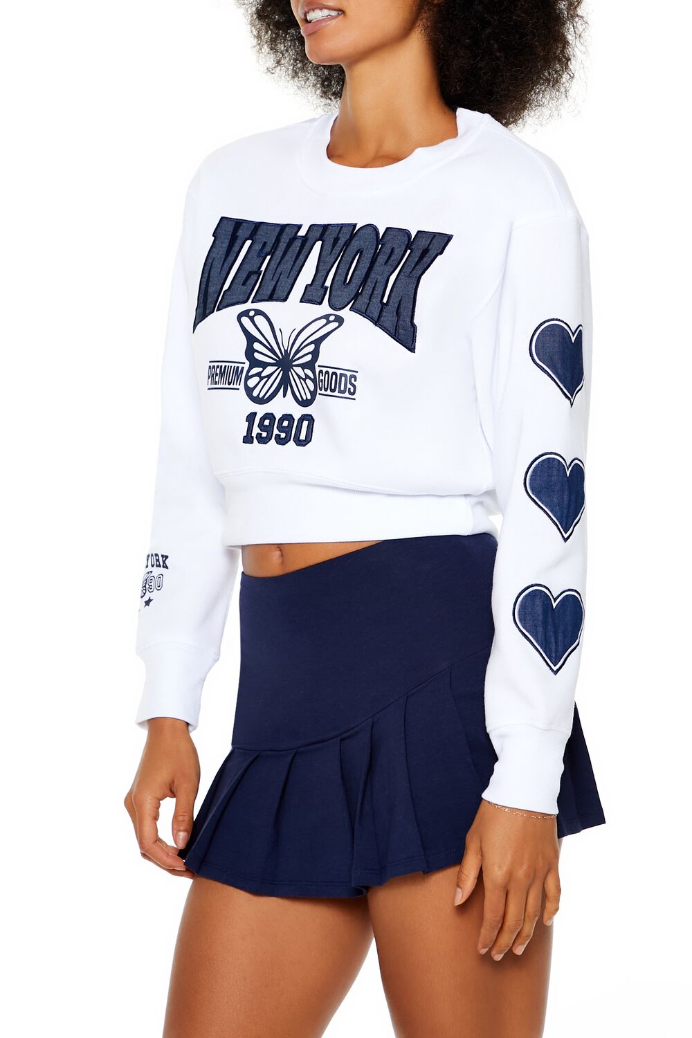  Forever 21 Fleece New York Crop Top - white blue - Bonton