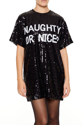 Sequin Naughty or Nice T-Shirt Dress