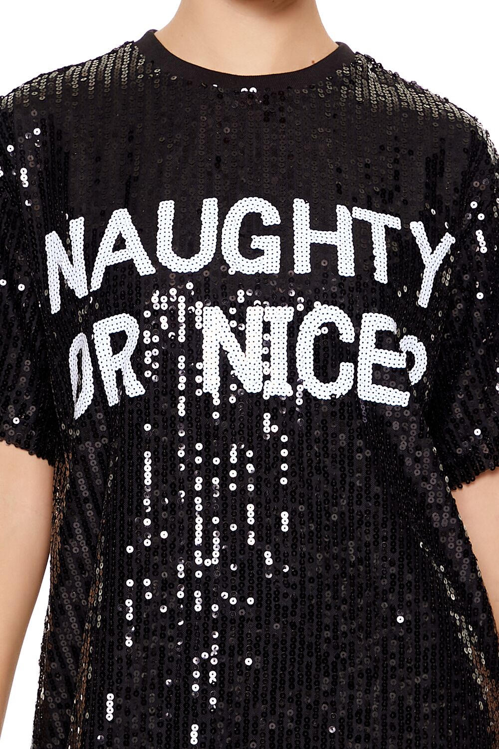  Forever 21 Sequin Naughty or Nice T-Shirt Dress - black-white - Bonton