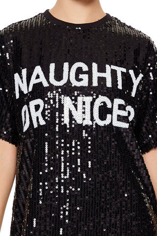 Sequin Naughty or Nice T-Shirt Dress