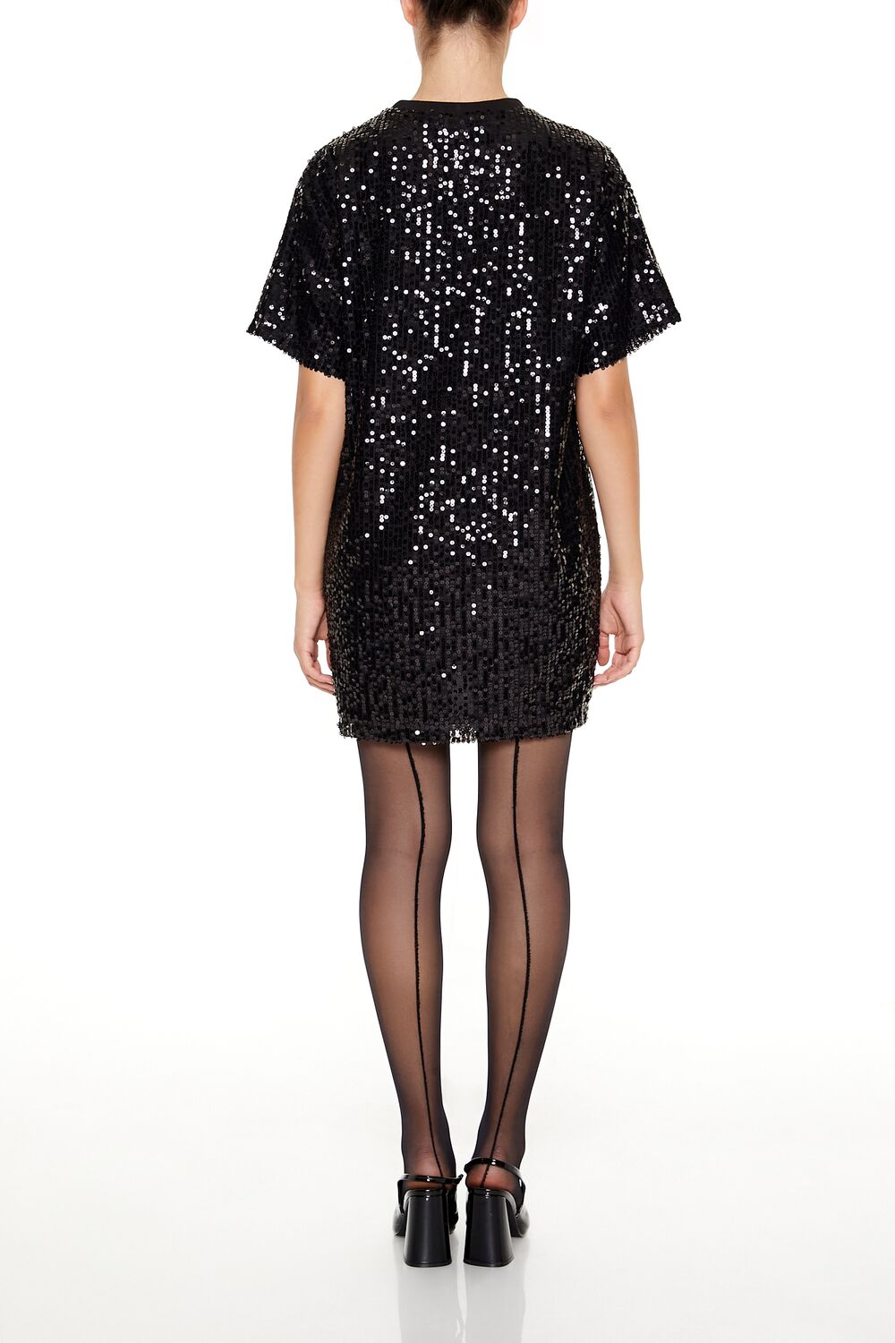  Forever 21 Sequin Naughty or Nice T-Shirt Dress - black-white - Bonton