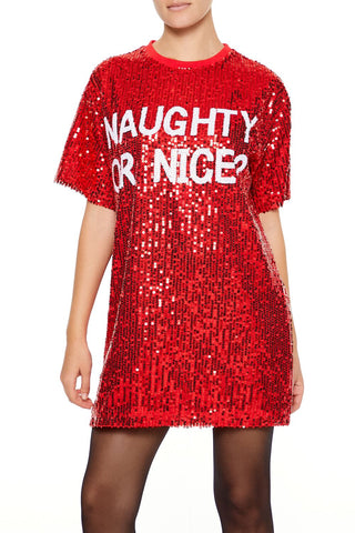 Sequin Naughty or Nice T-Shirt Dress