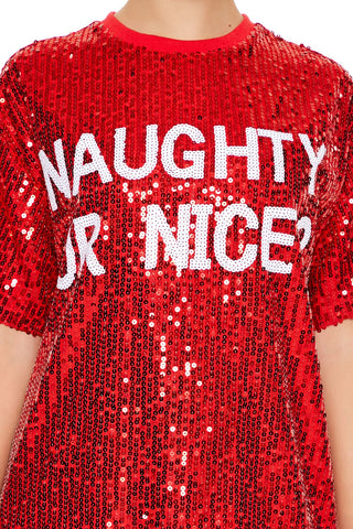 Sequin Naughty or Nice T-Shirt Dress
